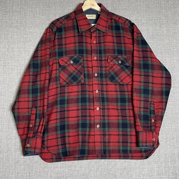 Vintage Arrow Shirt Mens Large Wool Tartan Plaid Red Long Sleeve Button - Picture 9 of 10